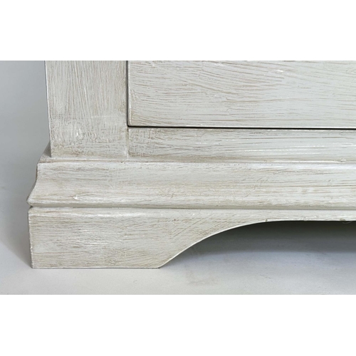 126 - LOW CHEST, French style traditionally grey painted with seven drawers, 158cm W x 44cm D x 78cm H.