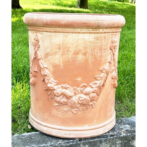 138 - GARDEN PLANTERS, a pair, weathered Tuscan terracotta, D-section with swag decoration, (marks stamped... 