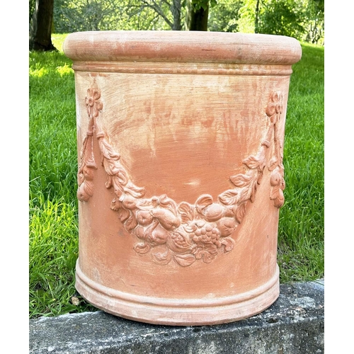 138 - GARDEN PLANTERS, a pair, weathered Tuscan terracotta, D-section with swag decoration, (marks stamped... 