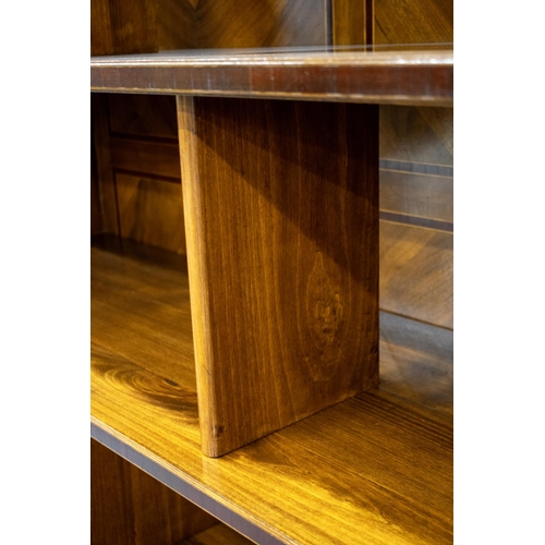 217 - OPEN BOOKCASES, a pair, Italian walnut and marquetry with removable shelves and dividers, 212cm H x ... 