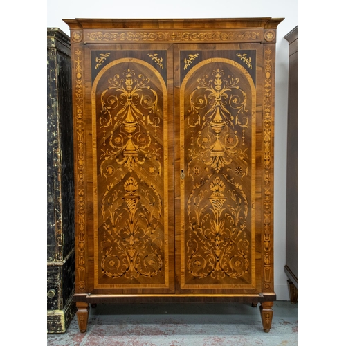 221 - WARDROBE, Italian walnut and marquetry of two doors enclosing a hanging rail and shelves, 211cm H x ... 