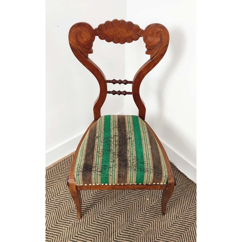 262 - SIDE CHAIRS, a pair, Biedermeier cherrywood and thuya with worn green and brown striped drop in seat... 