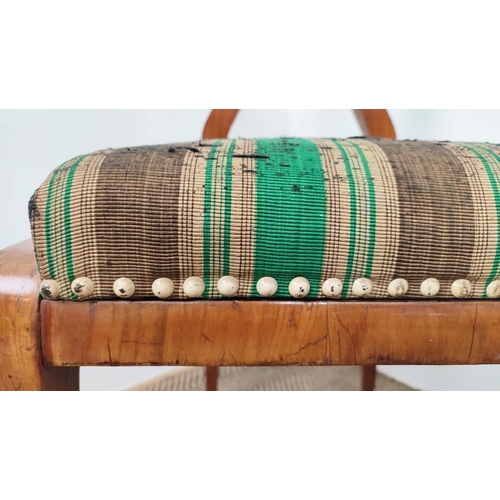 262 - SIDE CHAIRS, a pair, Biedermeier cherrywood and thuya with worn green and brown striped drop in seat... 