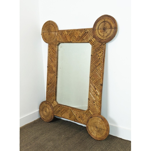 270 - WALL MIRROR, with a shaped bamboo frame, 109cm W x 134cm tall.