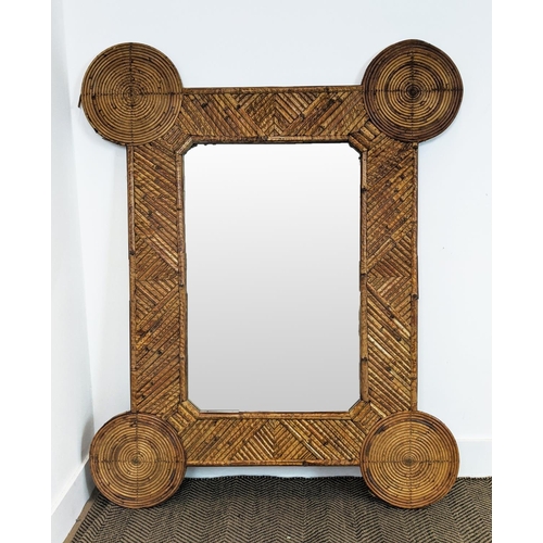 270 - WALL MIRROR, with a shaped bamboo frame, 109cm W x 134cm tall.