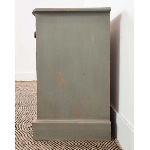 274 - BEDSIDE CABINETS, a pair, grey painted, each with drawer and door, 60cm H x 40cm x 36cm. (2)