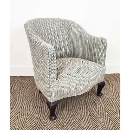 275 - TUB CHAIR, Edwardian mahogany in patterned chenille, 71cm H x 58cm.