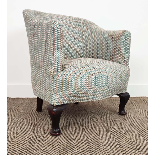 275 - TUB CHAIR, Edwardian mahogany in patterned chenille, 71cm H x 58cm.