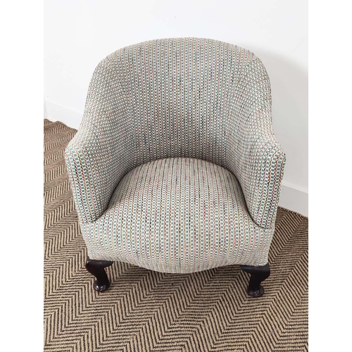 275 - TUB CHAIR, Edwardian mahogany in patterned chenille, 71cm H x 58cm.