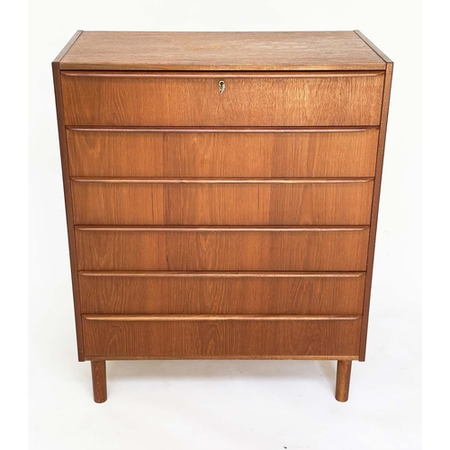 286 - DANISH CHEST, 1970s teak with six long drawers with integral handles, 78cm W x 40cm D x 81cm H.