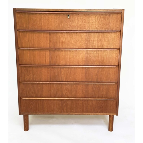 286 - DANISH CHEST, 1970s teak with six long drawers with integral handles, 78cm W x 40cm D x 81cm H.