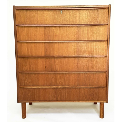 286 - DANISH CHEST, 1970s teak with six long drawers with integral handles, 78cm W x 40cm D x 81cm H.