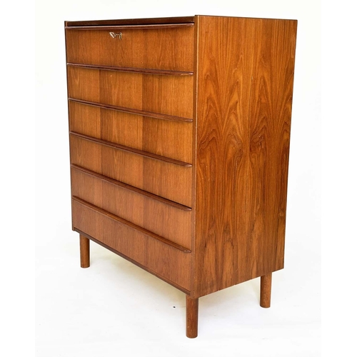 286 - DANISH CHEST, 1970s teak with six long drawers with integral handles, 78cm W x 40cm D x 81cm H.