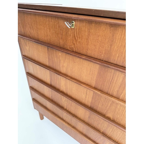 286 - DANISH CHEST, 1970s teak with six long drawers with integral handles, 78cm W x 40cm D x 81cm H.