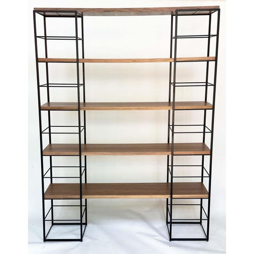 287 - SHELVING RACK BY 'HEALS', comprising two metal towers with five walnut shelves, 150cm W x 32cm D x 2... 