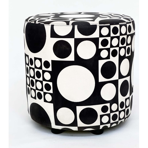 291 - STOOL BY JOHANSON DESIGN, circular drum form with black/white 60s, style fabric upholstery, 44cm H x... 