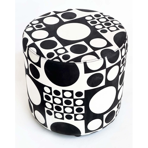 291 - STOOL BY JOHANSON DESIGN, circular drum form with black/white 60s, style fabric upholstery, 44cm H x... 