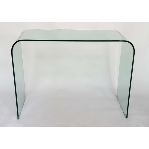 296 - CONSOLE TABLE, curved arched glass, 110cm W x 80cm H x 40cm D.