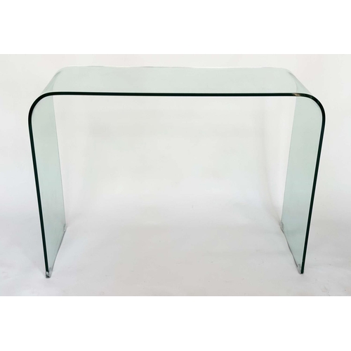 296 - CONSOLE TABLE, curved arched glass, 110cm W x 80cm H x 40cm D.