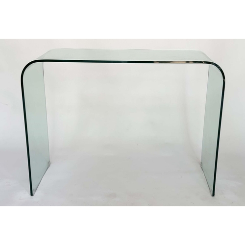 296 - CONSOLE TABLE, curved arched glass, 110cm W x 80cm H x 40cm D.