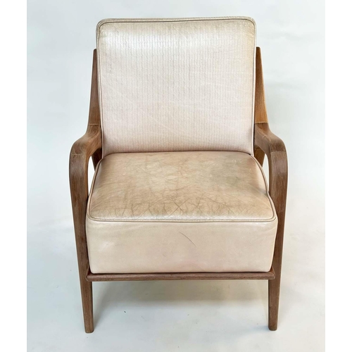 297 - ARMCHAIR, Danish style embossed cream leather upholstered, 63cm W.