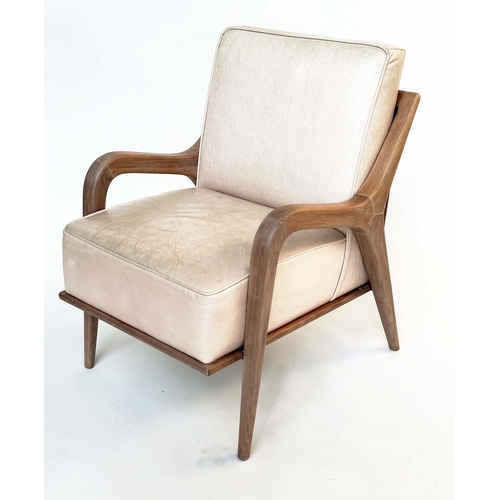 297 - ARMCHAIR, Danish style embossed cream leather upholstered, 63cm W.