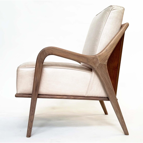 297 - ARMCHAIR, Danish style embossed cream leather upholstered, 63cm W.