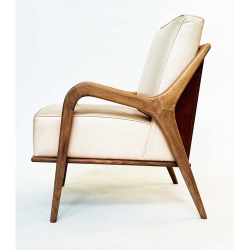 297 - ARMCHAIR, Danish style embossed cream leather upholstered, 63cm W.