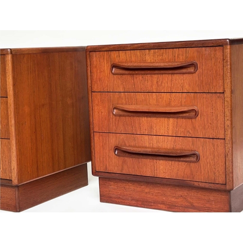 299 - G PLAN SIDE CHESTS, a pair, vintage 1970s teak, each with three drawers, reverse labels dated 1977, ... 