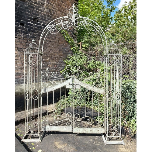 371 - ARCHITECTURAL GARDEN GATE, Regency style, distressed metal frame, 250cm high, 185cm wide, 38cm deep.