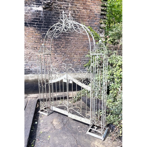 371 - ARCHITECTURAL GARDEN GATE, Regency style, distressed metal frame, 250cm high, 185cm wide, 38cm deep.