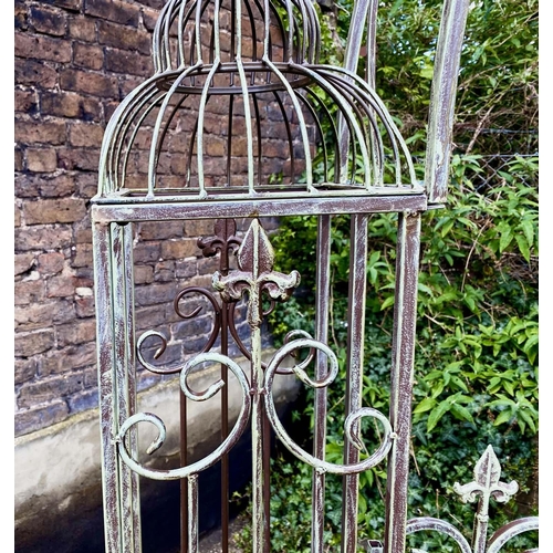 371 - ARCHITECTURAL GARDEN GATE, Regency style, distressed metal frame, 250cm high, 185cm wide, 38cm deep.