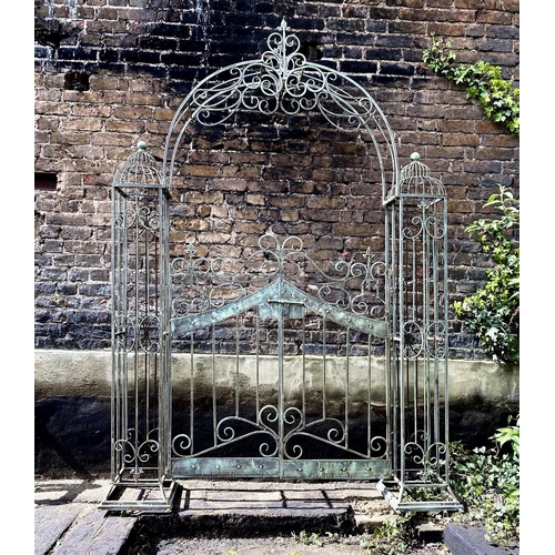 371 - ARCHITECTURAL GARDEN GATE, Regency style, distressed metal frame, 250cm high, 185cm wide, 38cm deep.