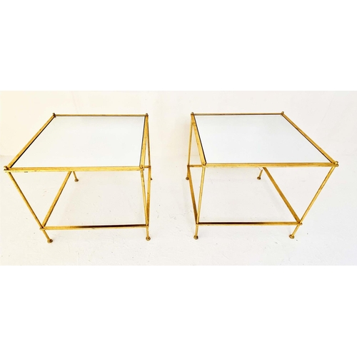 377 - MAISON BAGUES STYLE SIDE TABLES, a pair, gilt metal with mirrored glass tops, 50cm H x 50cm W x 50cm... 