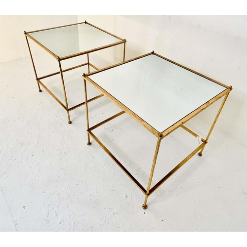 377 - MAISON BAGUES STYLE SIDE TABLES, a pair, gilt metal with mirrored glass tops, 50cm H x 50cm W x 50cm... 