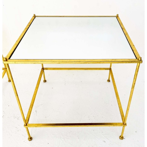 377 - MAISON BAGUES STYLE SIDE TABLES, a pair, gilt metal with mirrored glass tops, 50cm H x 50cm W x 50cm... 