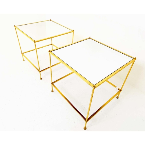 377 - MAISON BAGUES STYLE SIDE TABLES, a pair, gilt metal with mirrored glass tops, 50cm H x 50cm W x 50cm... 