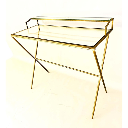 382 - WRITING DESK, 1960s French style, gilt metal and glass, 87cm x 95cm x 42cm.