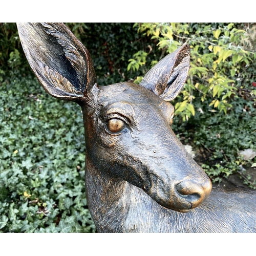 386 - SCULPTURAL DOE AND FAWN, resin in faux bronze finish, 89cm x 80cm x 35cm doe, 62cm x 53cm x 25cm faw... 