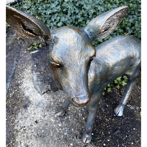 386 - SCULPTURAL DOE AND FAWN, resin in faux bronze finish, 89cm x 80cm x 35cm doe, 62cm x 53cm x 25cm faw... 