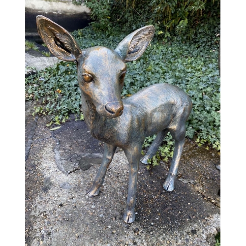 386 - SCULPTURAL DOE AND FAWN, resin in faux bronze finish, 89cm x 80cm x 35cm doe, 62cm x 53cm x 25cm faw... 