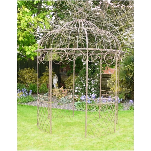 390 - ARCHITECTURAL GARDEN PERGOLA, 300cm high, 225cm diameter, Regency style metal.