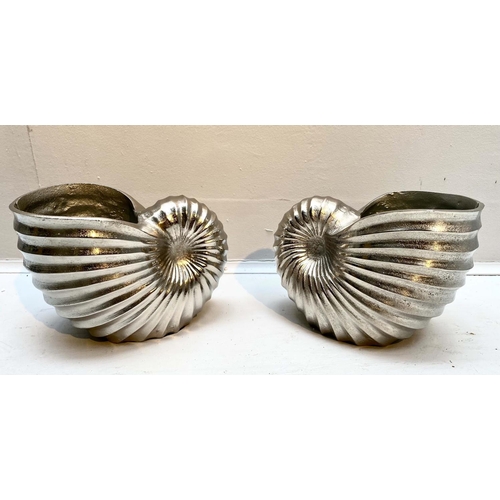 400 - WINE COOLERS, a pair, in the form of sea shells, polished metal, 18cm x 26cm x 17cm. (2)