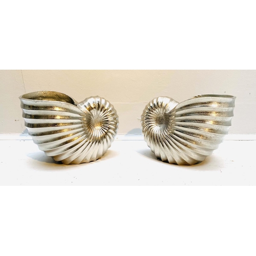 400 - WINE COOLERS, a pair, in the form of sea shells, polished metal, 18cm x 26cm x 17cm. (2)