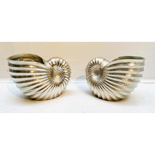 400 - WINE COOLERS, a pair, in the form of sea shells, polished metal, 18cm x 26cm x 17cm. (2)