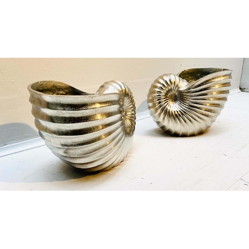 400 - WINE COOLERS, a pair, in the form of sea shells, polished metal, 18cm x 26cm x 17cm. (2)