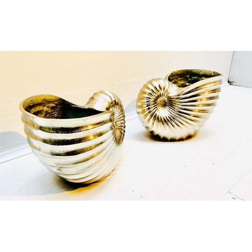 400 - WINE COOLERS, a pair, in the form of sea shells, polished metal, 18cm x 26cm x 17cm. (2)