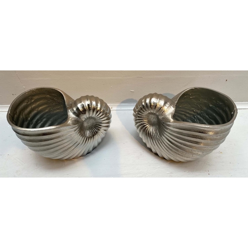 400 - WINE COOLERS, a pair, in the form of sea shells, polished metal, 18cm x 26cm x 17cm. (2)