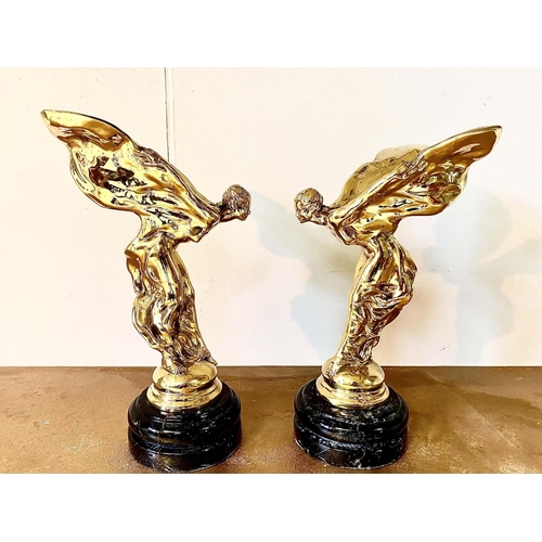 404 - SPIRIT OF ECSTASY FIGURES, a pair, gilt metal, 31cm H (2)