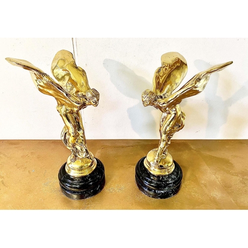 404 - SPIRIT OF ECSTASY FIGURES, a pair, gilt metal, 31cm H (2)